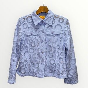 Ruby Rd. Blue Circular Pattern Lightweight Jacket size 8